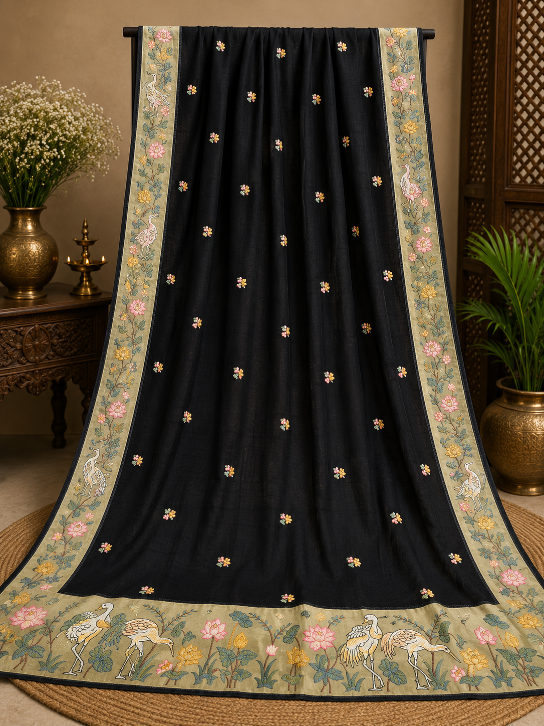 Monga Silk Saree with Applique Work