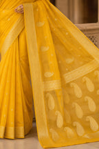 Yellow Banarasi Khaddi Chiffon Saree