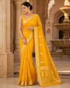 Yellow Banarasi Khaddi Chiffon Saree