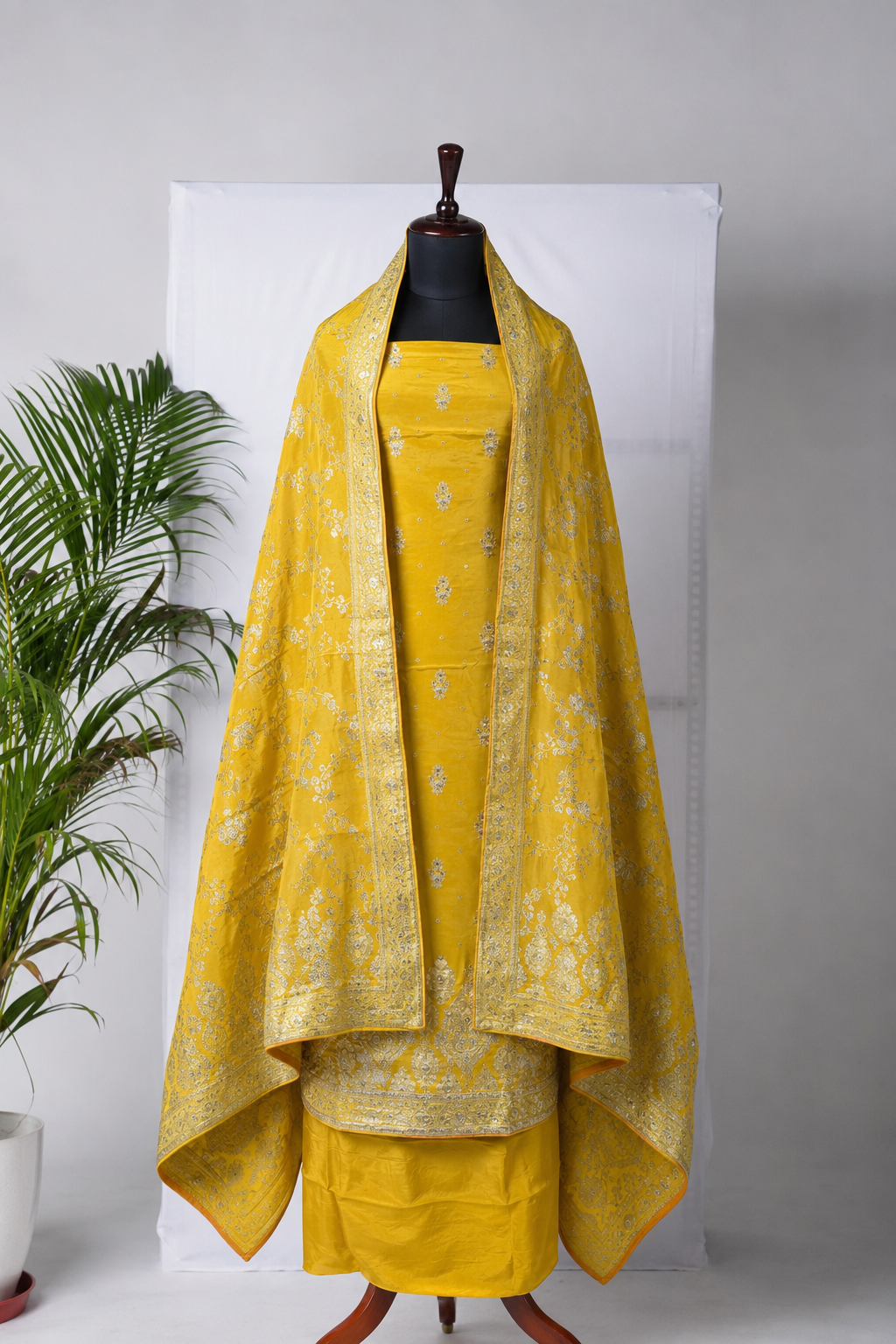 Yellow Khaddi Georgette Silk Suit