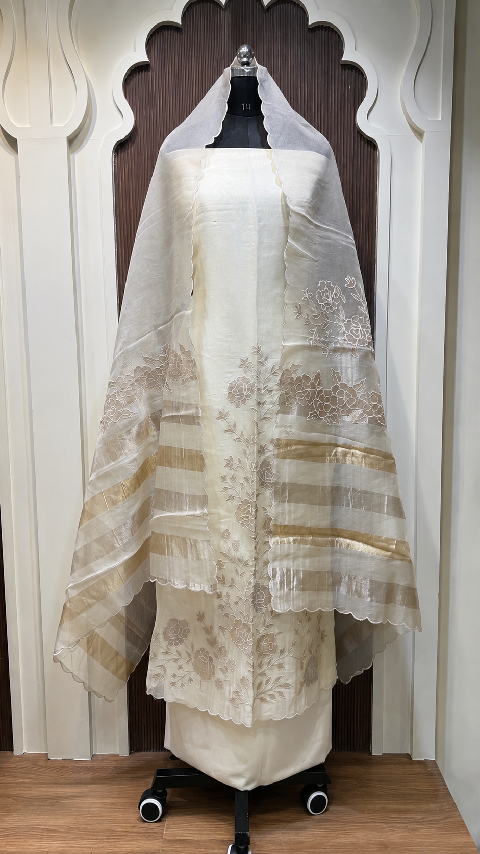 Off White Banarasi Tissue Suit