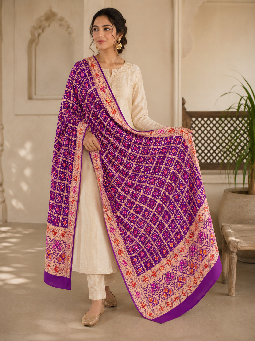 Pure Khaddi Georgette Handloom Dupatta