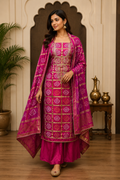 Rani Pink Bandhej Banarasi Suit