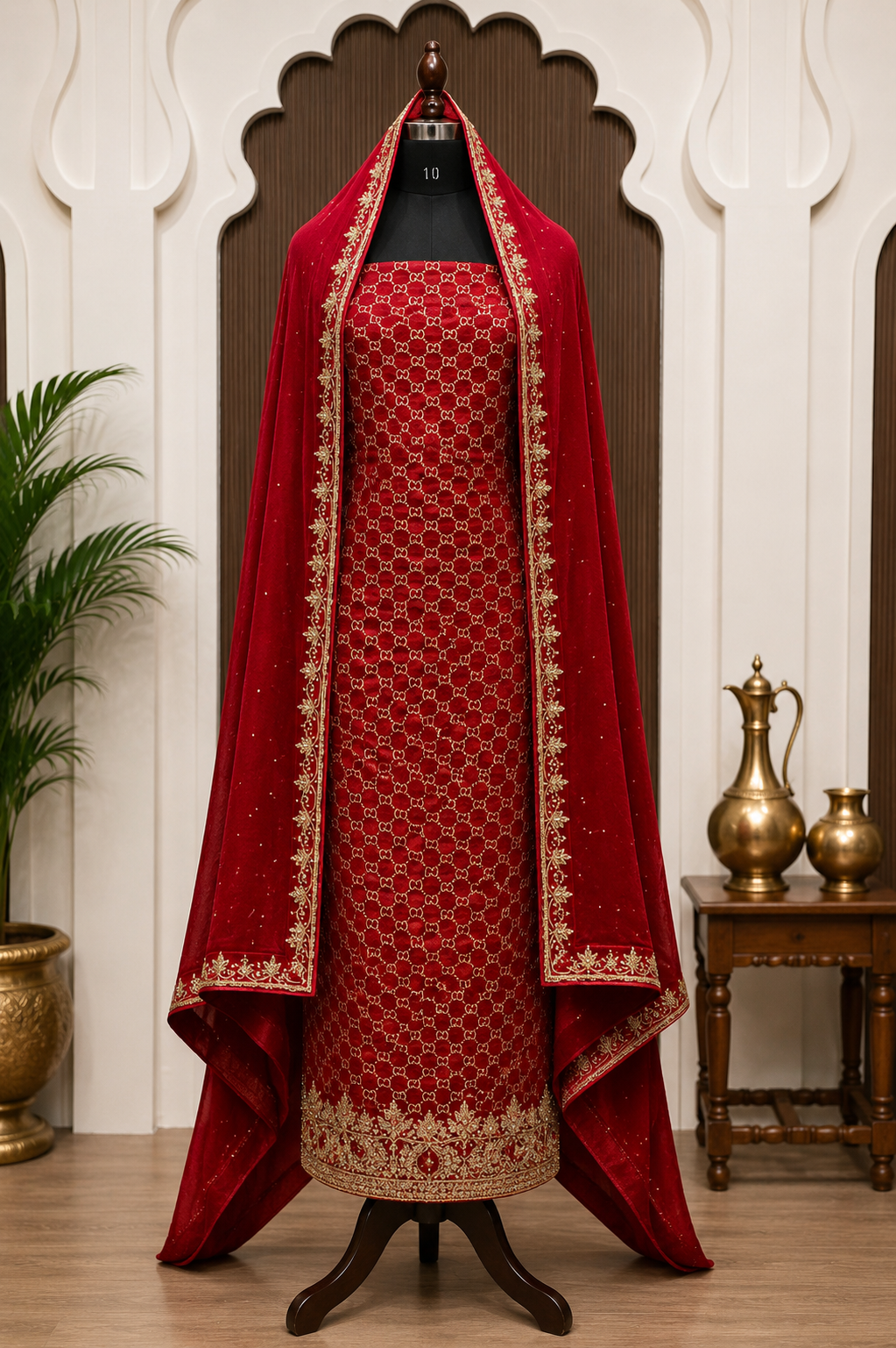 Deep Red Dardozi Cutwork Suit