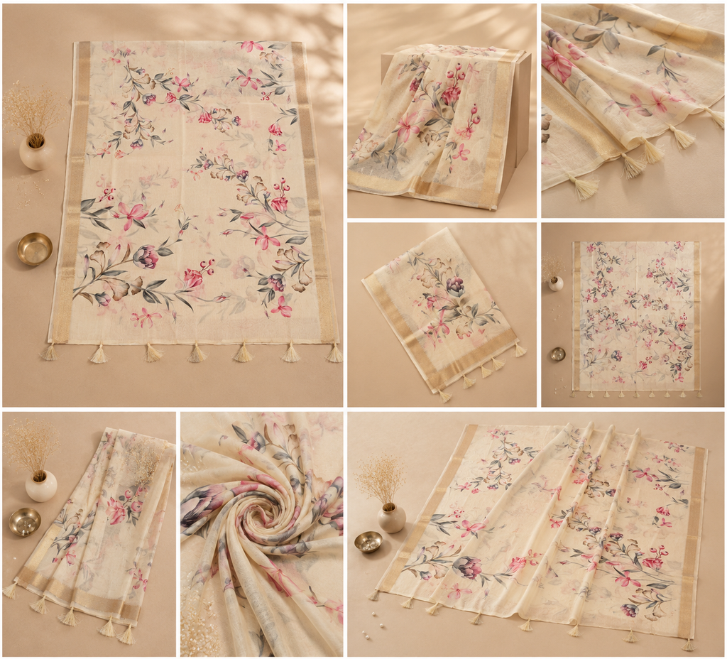 Floral Print Chanderi Dupatta
