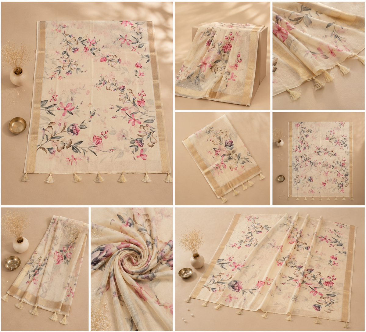 Floral Print Chanderi Dupatta
