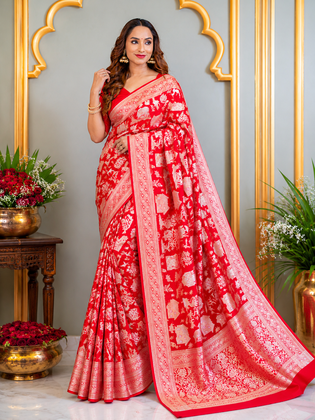 Red Banarasi Katan Silk Saree