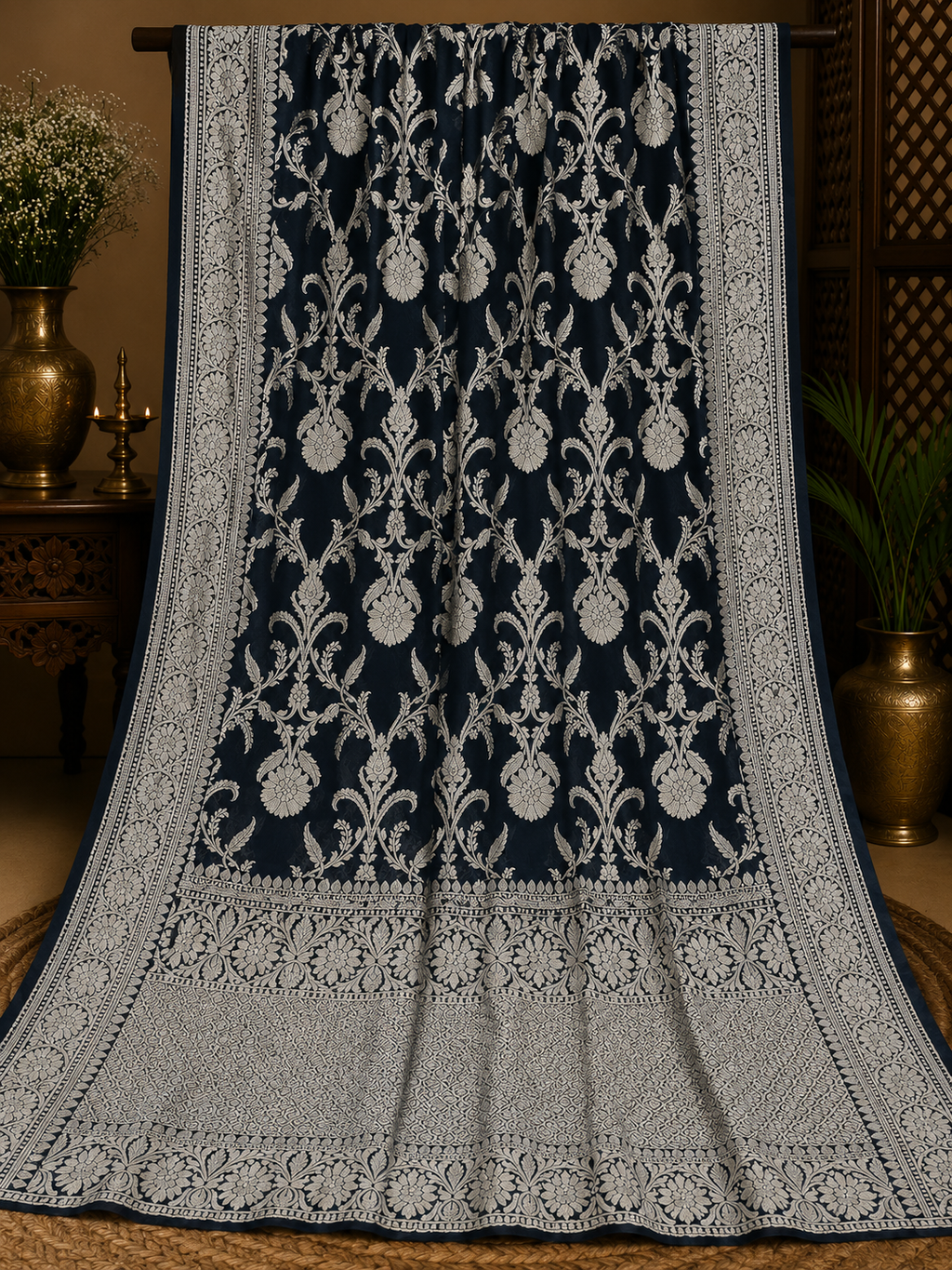 Teal Blue Khaddi Georgette Banarasi Saree
