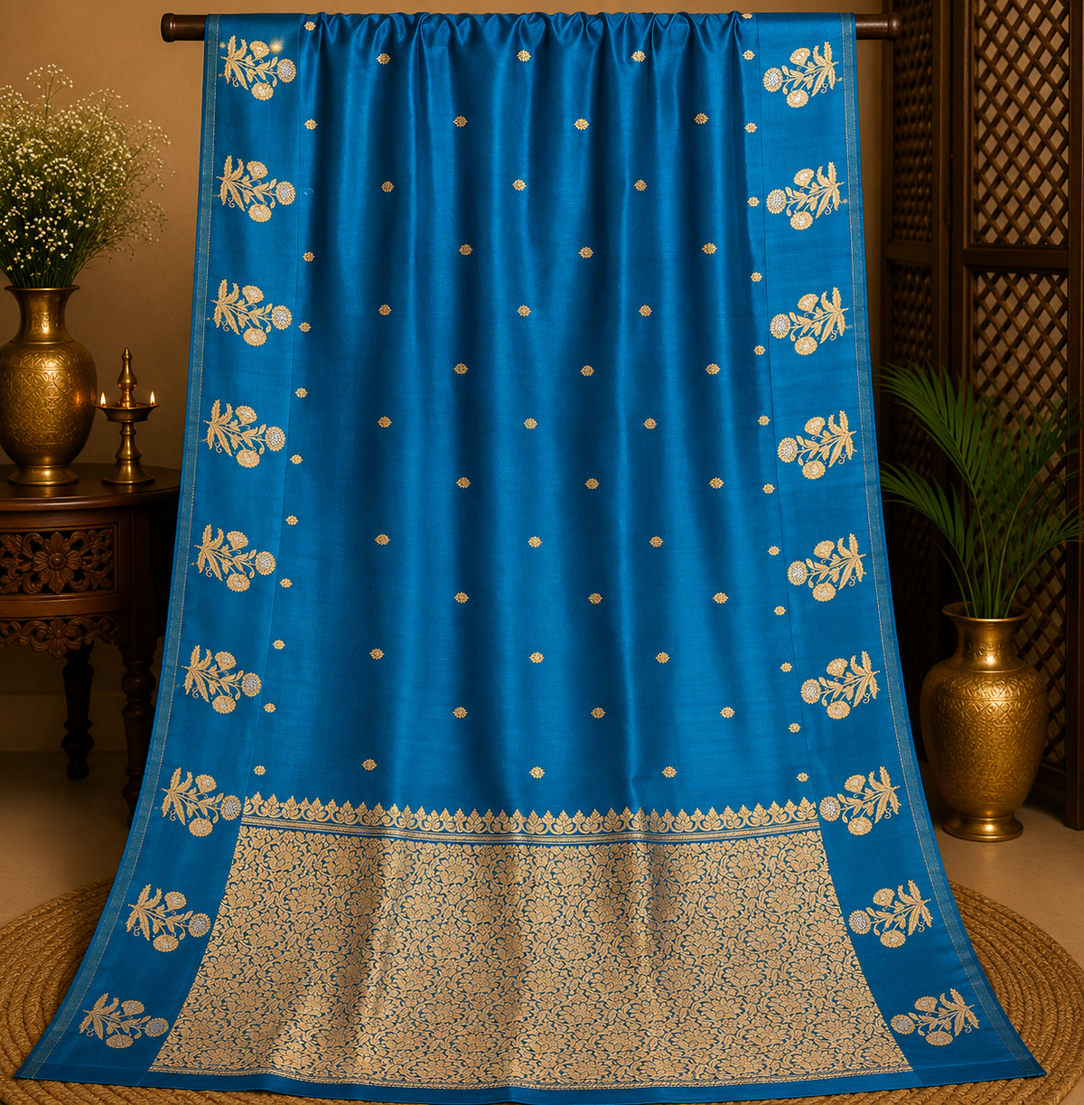 Peacock Blue Mango Katan silk Saree