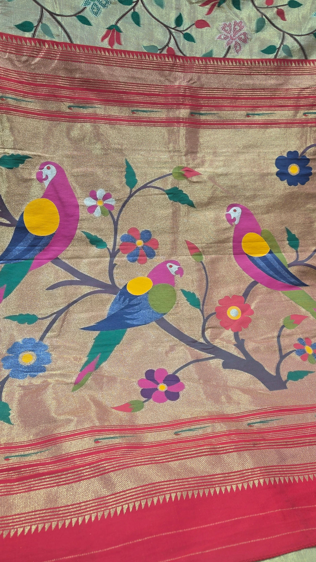 Premium Handwoven Tissue Silk Saree with Paithani Weaving