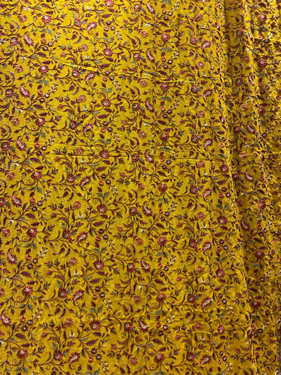 Mustard Yellow Designer Georgette Saree with All-Over Thread Embroidery & Heavy Woven Border