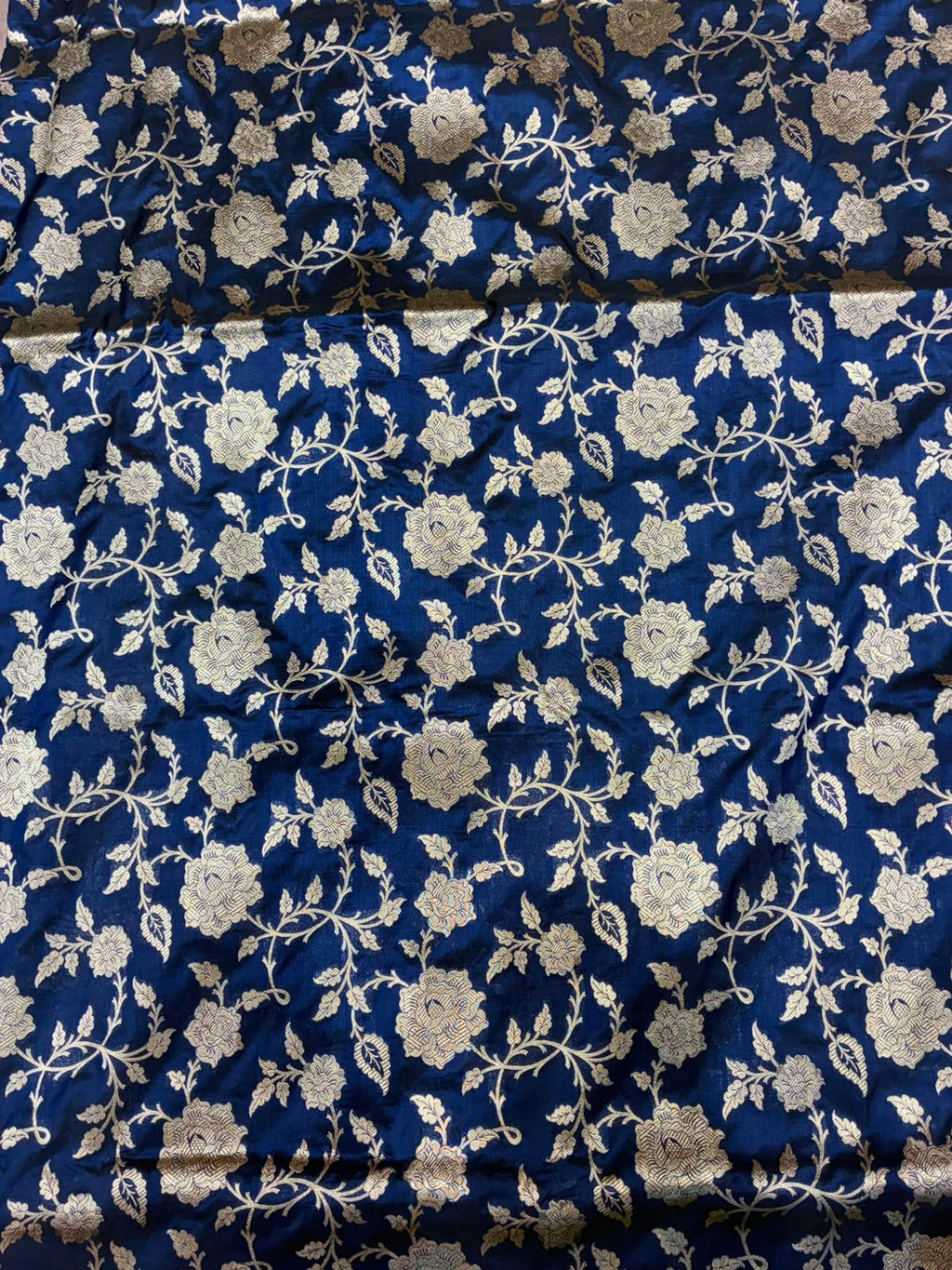 Royal Blue Banarasi Katan Silk Saree | Handwoven Silver Zari Floral Weaving