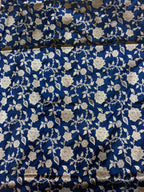 Royal Blue Banarasi Katan Silk Saree | Handwoven Silver Zari Floral Weaving