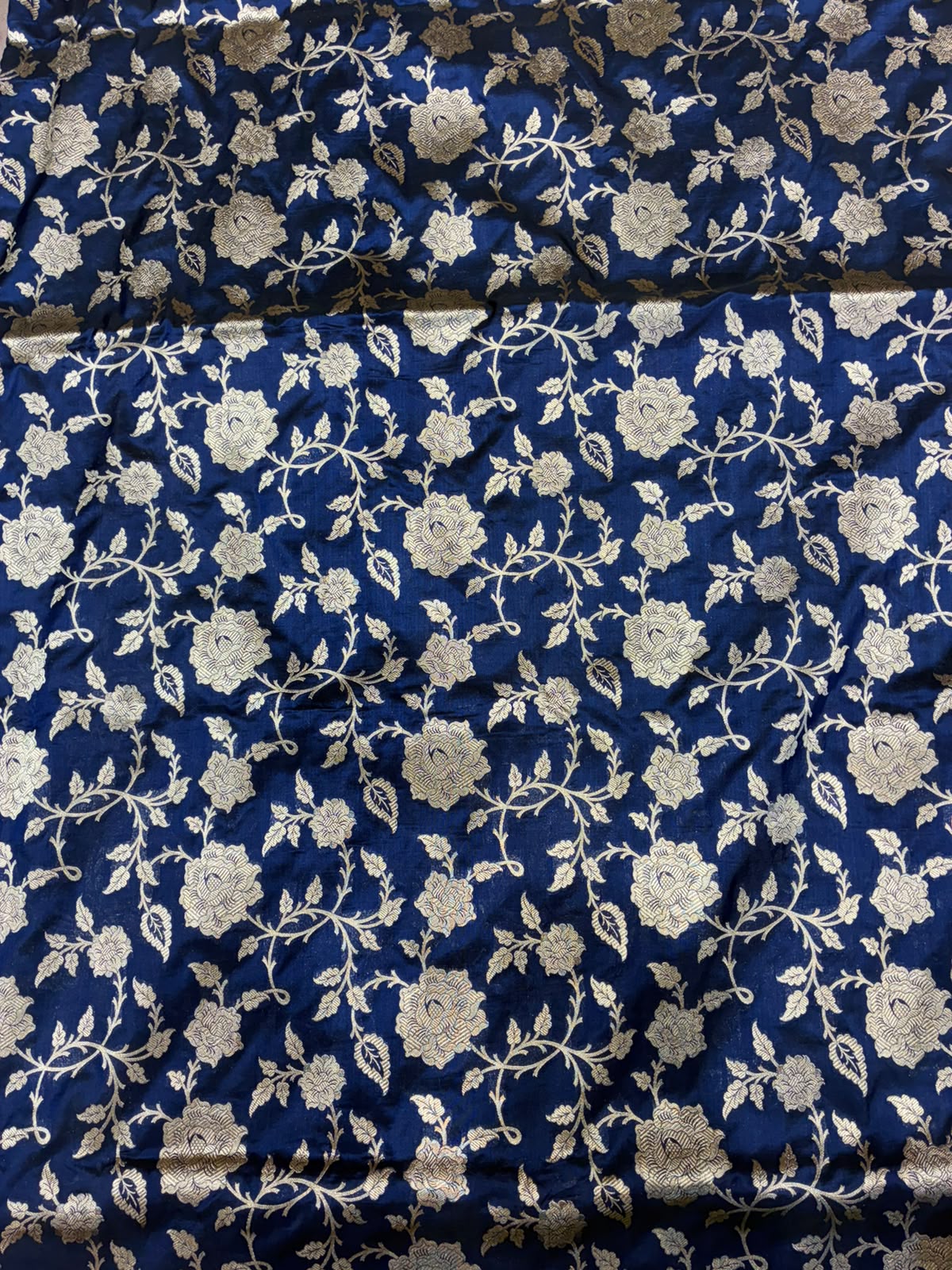 Royal Blue Banarasi Katan Silk Saree | Handwoven Silver Zari Floral Weaving