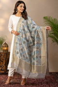 Handwoven Banarasi Dupatta in Powder Blue & Grey with Zari Diamond Weave
