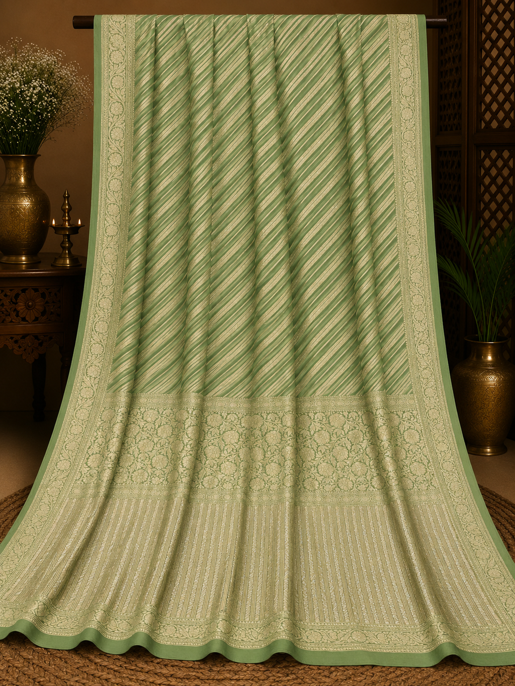 Pista Green Khaddi Banarasi Georgette Saree