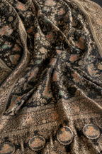 Elegant Black Chiffon-Georgette Saree with Pashmina Madhubani Art Work