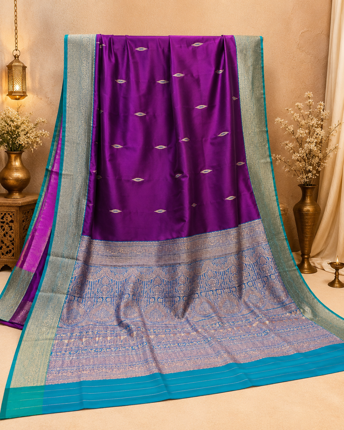 Premium Silk Banarasi Saree with Copper & Golden Zari Weaving