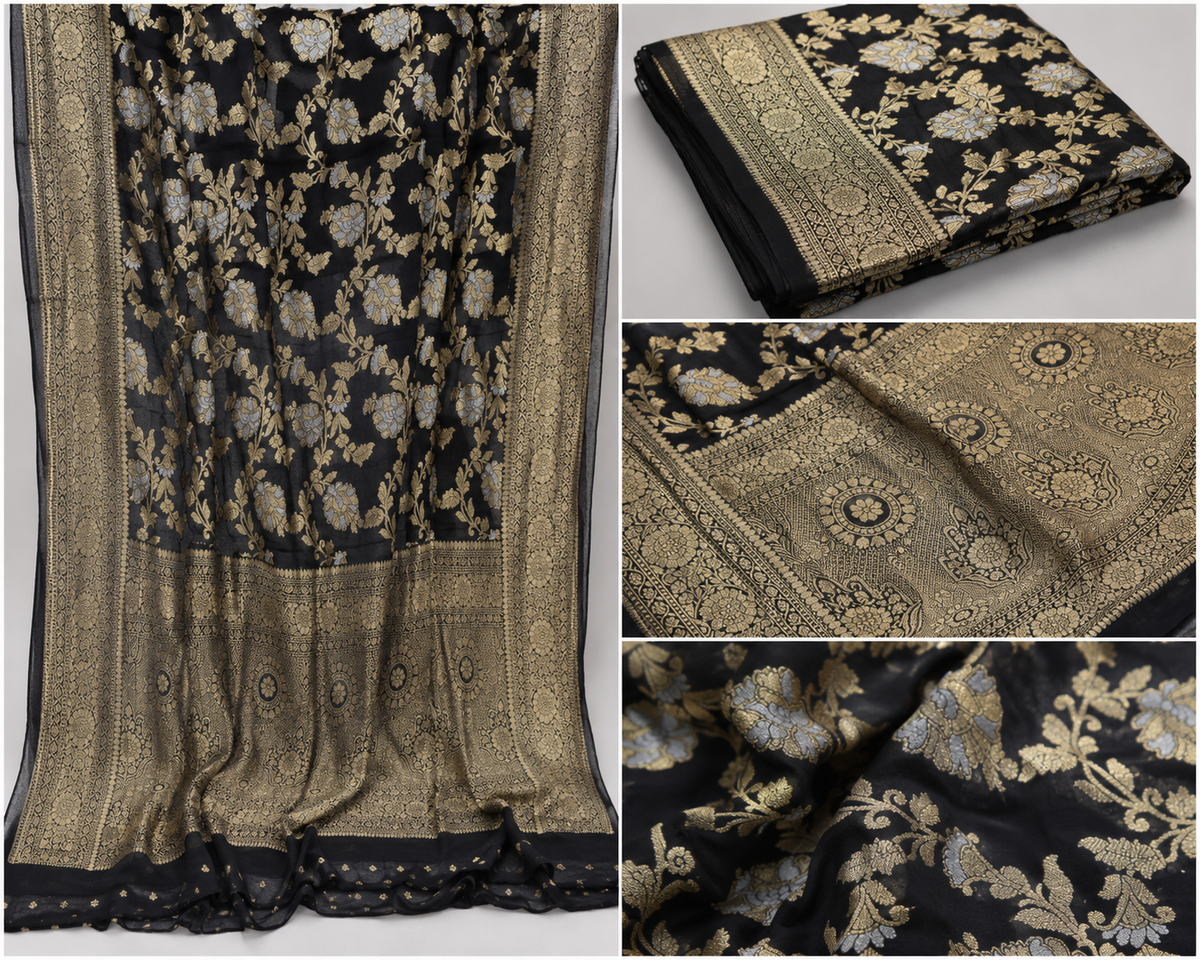 Premium Georgette Saree with Sona Rupa Floral Jaal Zari Weaving
