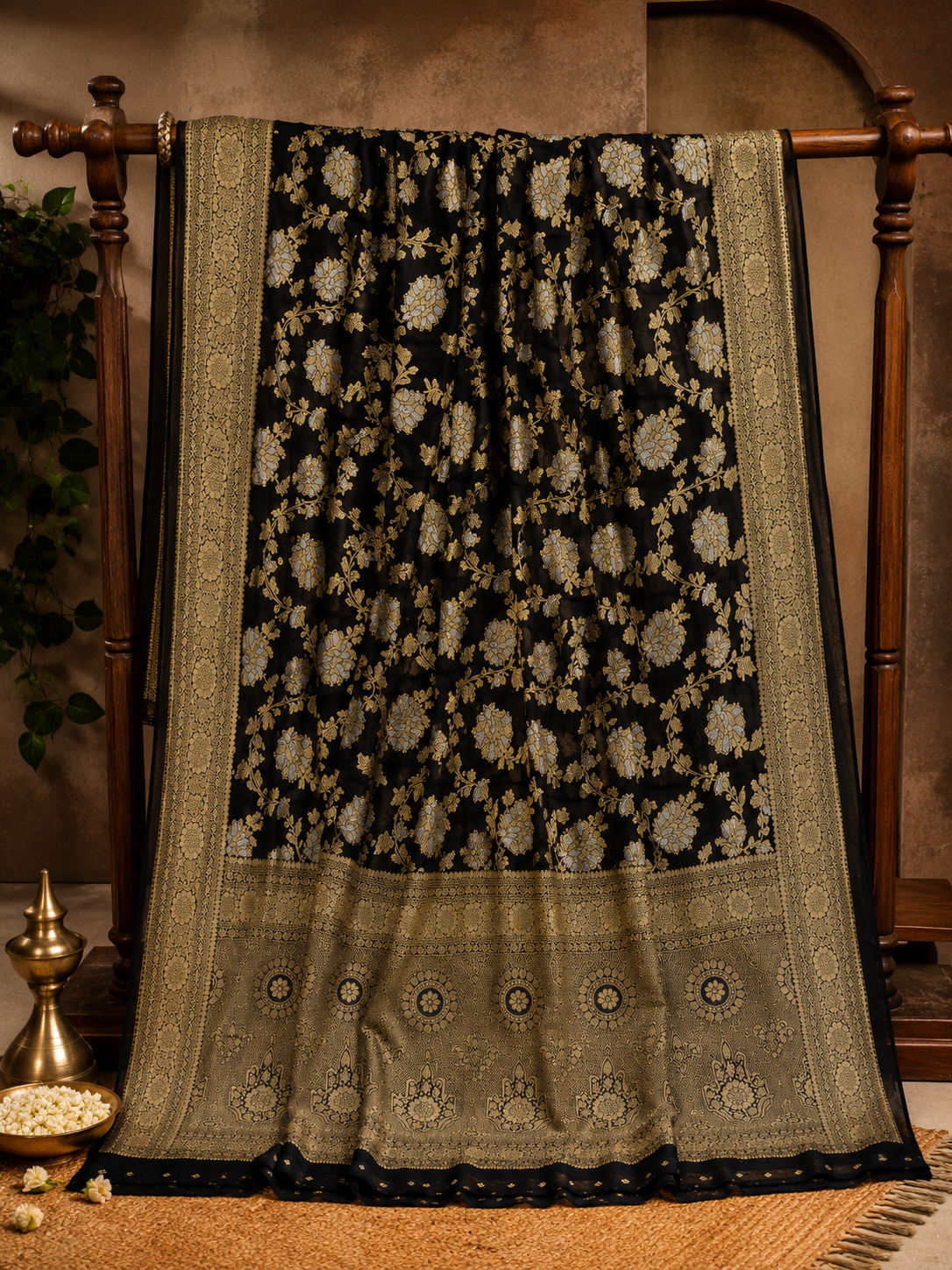 Premium Georgette Saree with Sona Rupa Floral Jaal Zari Weaving