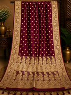Dark Maroon Pure Banarasi Saree