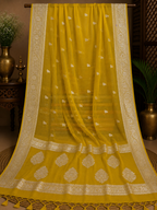 Mehndi Chiffon Banarasi Saree