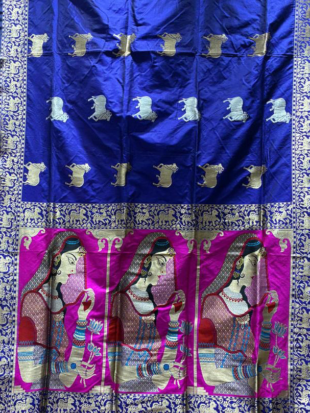 Premium Banarasi Silk Handwoven Saree with Traditional Nandi Motifs