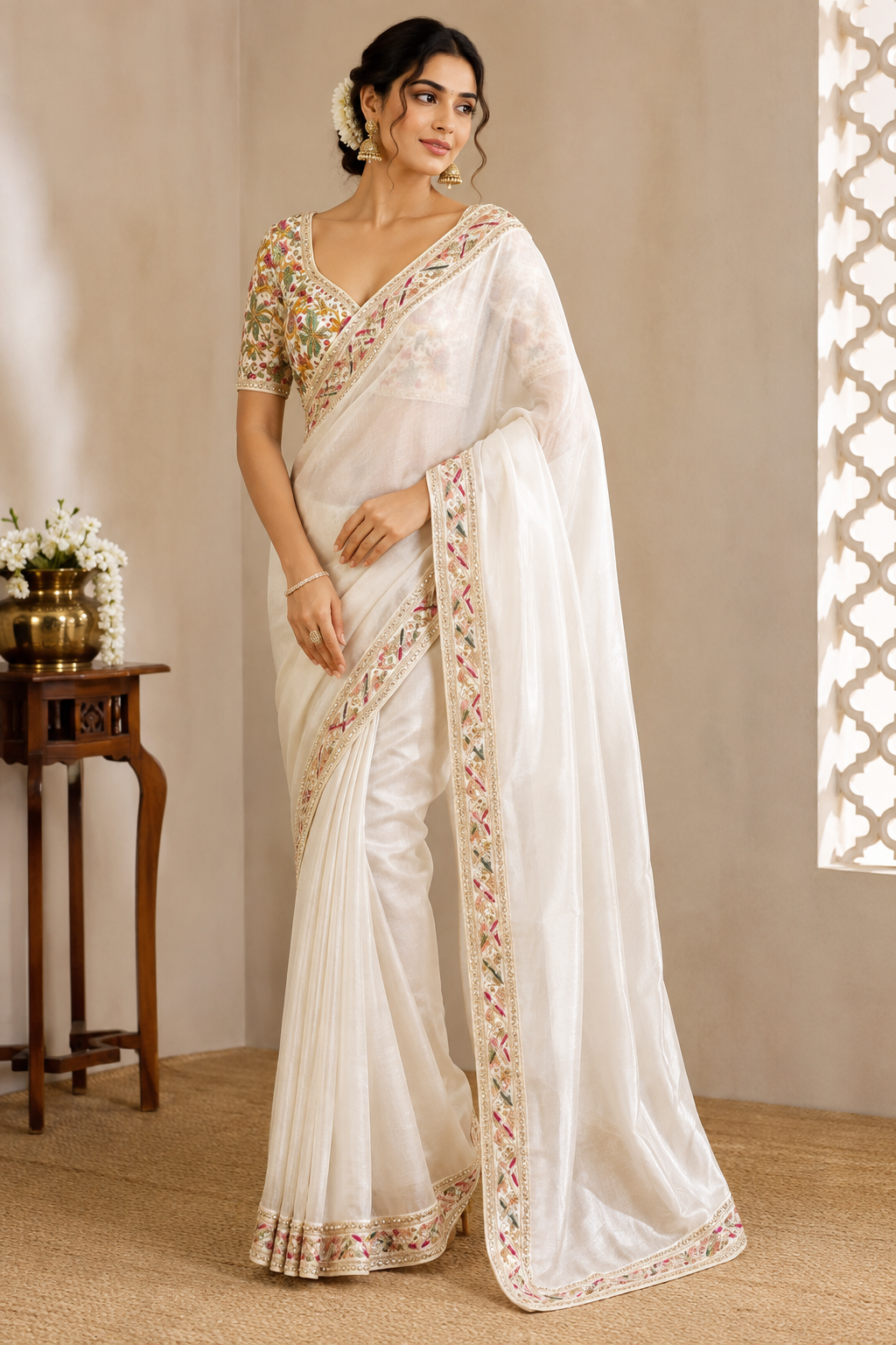 Elegant off White designer saree Ready-to-Wear Designer Blouse