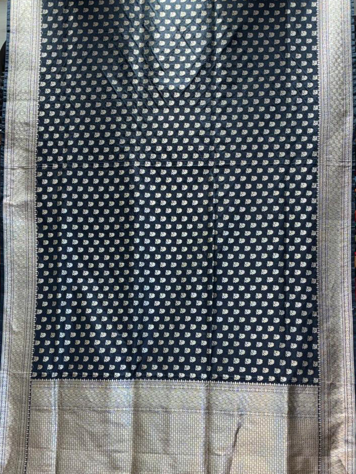 Premium Black Banarasi Silk Saree with Silver Zari Weaving