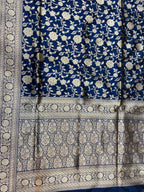Royal Blue Banarasi Katan Silk Saree | Handwoven Silver Zari Floral Weaving