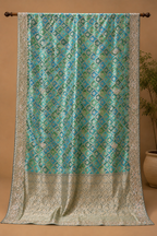 Emerald & Turquoise Banarasi Rangkat Saree with Intricate Zari & Embellished Border