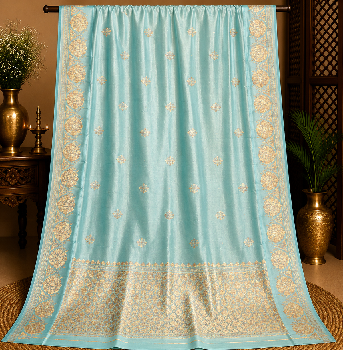 Light Sky Blue Mango Katan Silk
