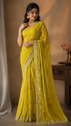 Yellow georget saree