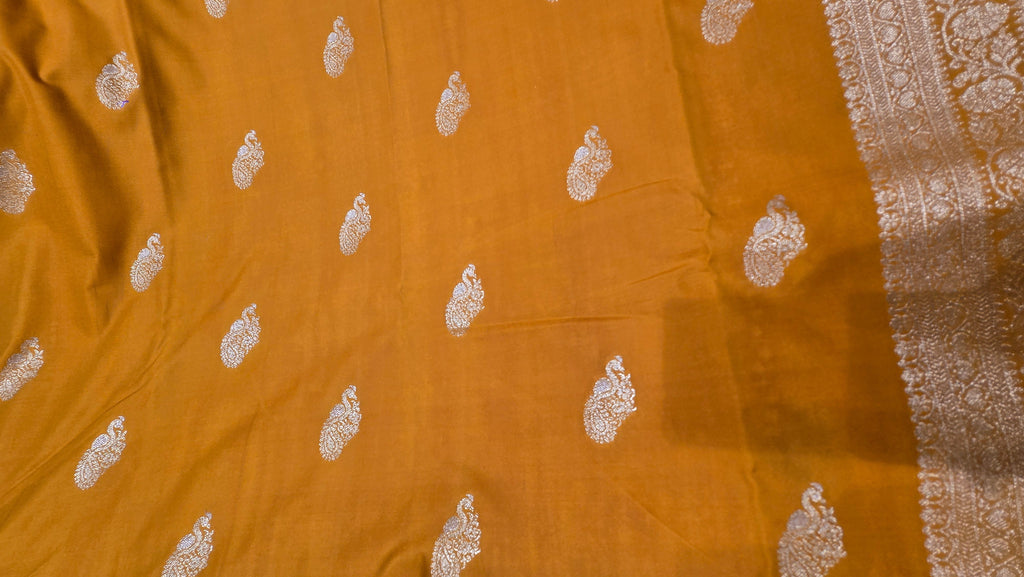 Premium Mustardy Silk Saree with Golden Zari Weaving
