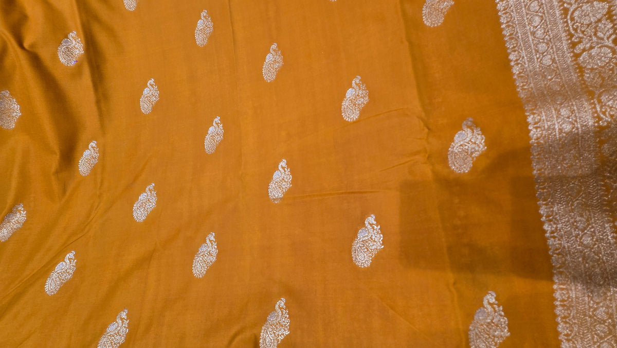 Premium Mustardy Silk Saree with Golden Zari Weaving