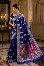 Premium Banarasi Silk Handwoven Saree with Traditional Nandi Motifs