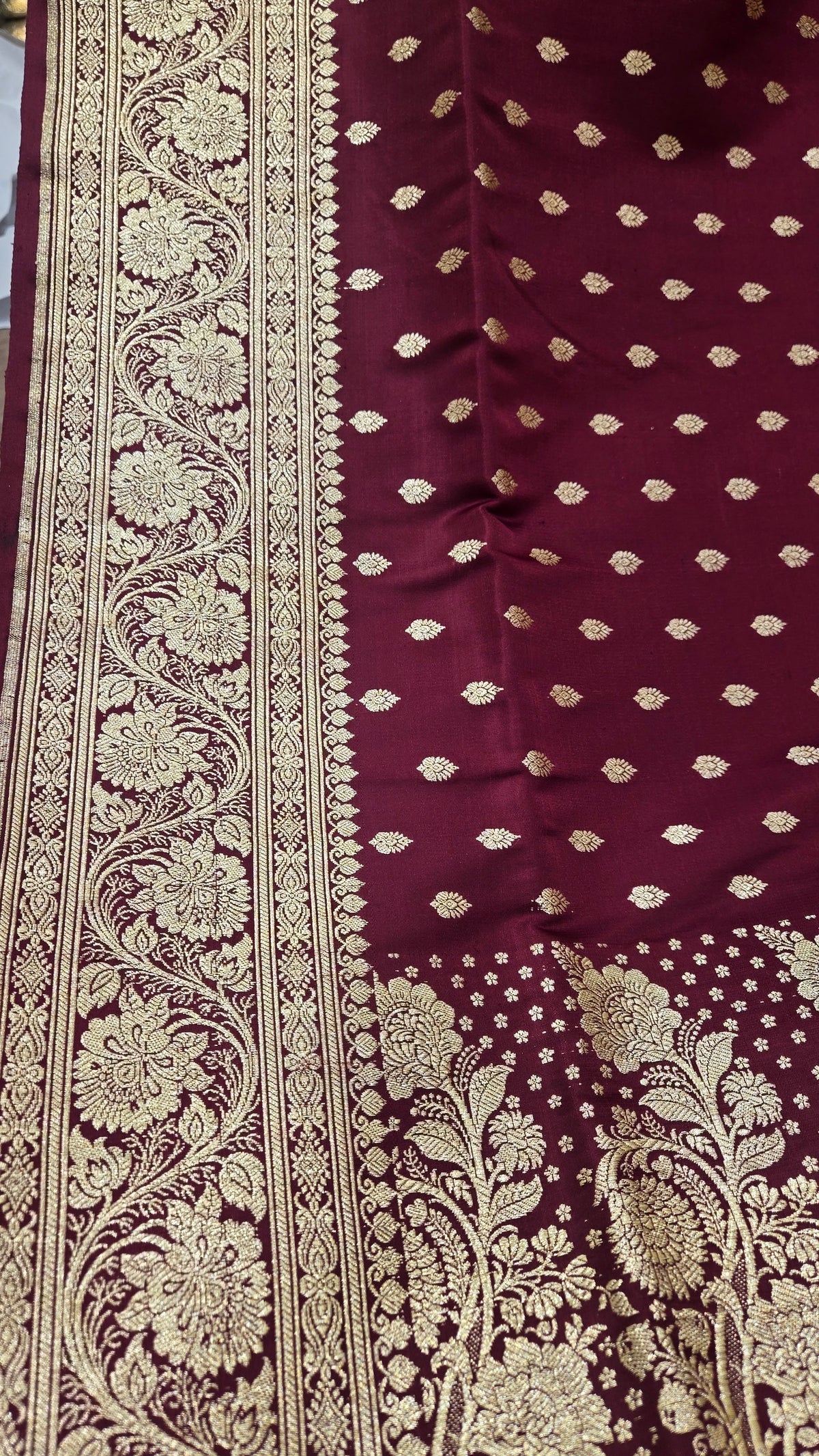 Dark Maroon Pure Banarasi Saree