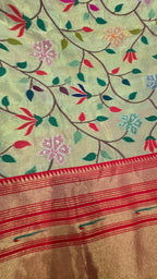 Premium Handwoven Tissue Silk Saree with Paithani Weaving