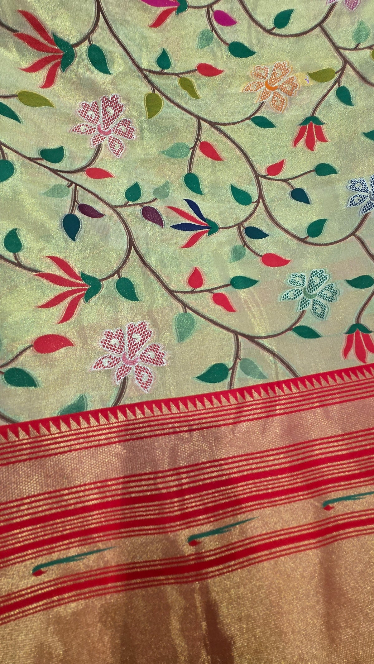Premium Handwoven Tissue Silk Saree with Paithani Weaving
