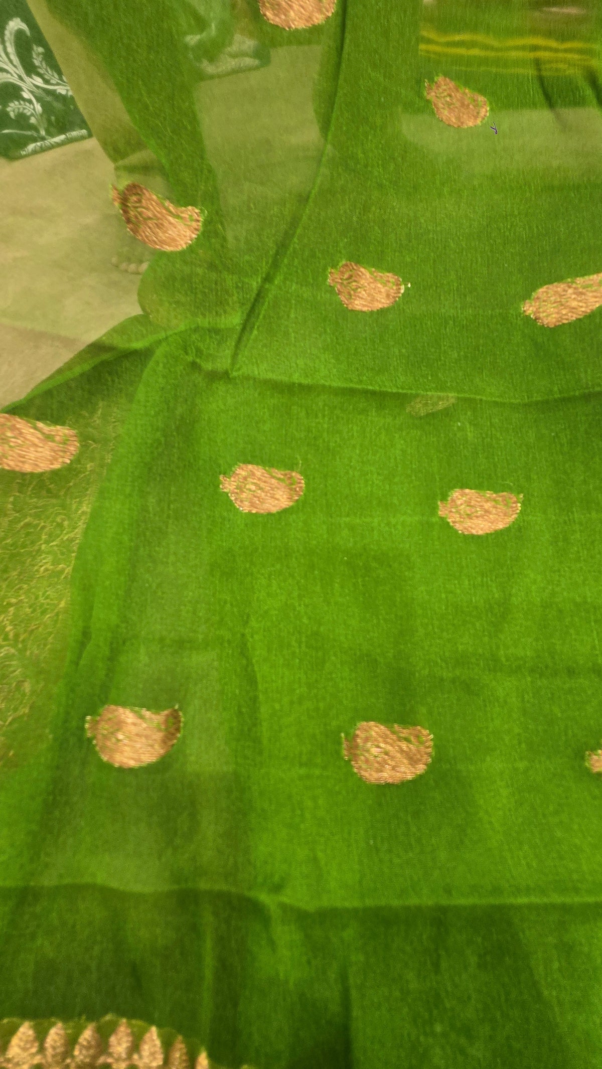 Emerald Green Chiffon Banarasi Saree