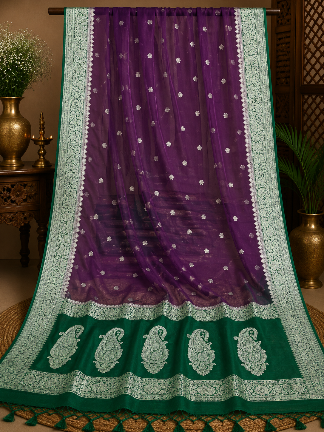 Mehreen Green Chiffon Banarasi Saree