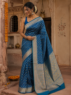 Premium Banarasi Silk Saree with Handcrafted Hazara Buti Weaving