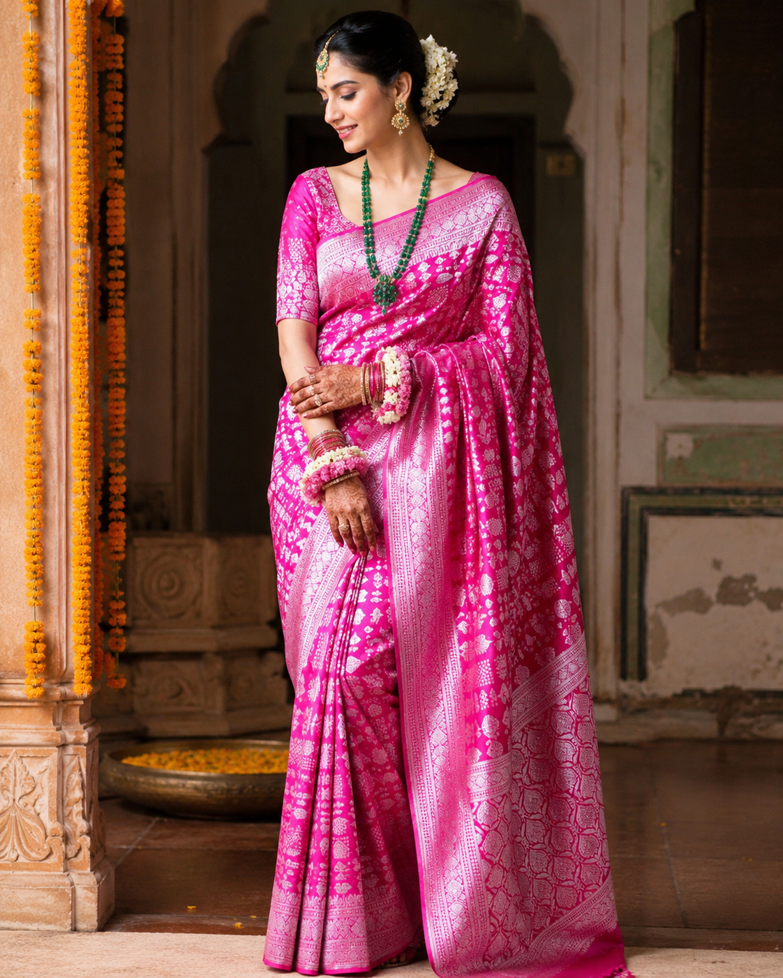 Premium Handwoven Pink Silk Saree with Rich Silk Weaving