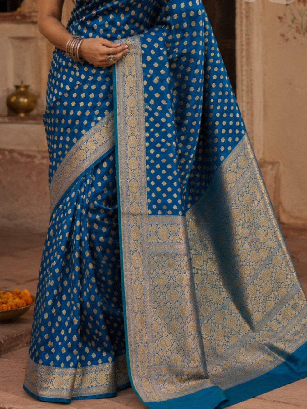 Premium Banarasi Silk Saree with Handcrafted Hazara Buti Weaving