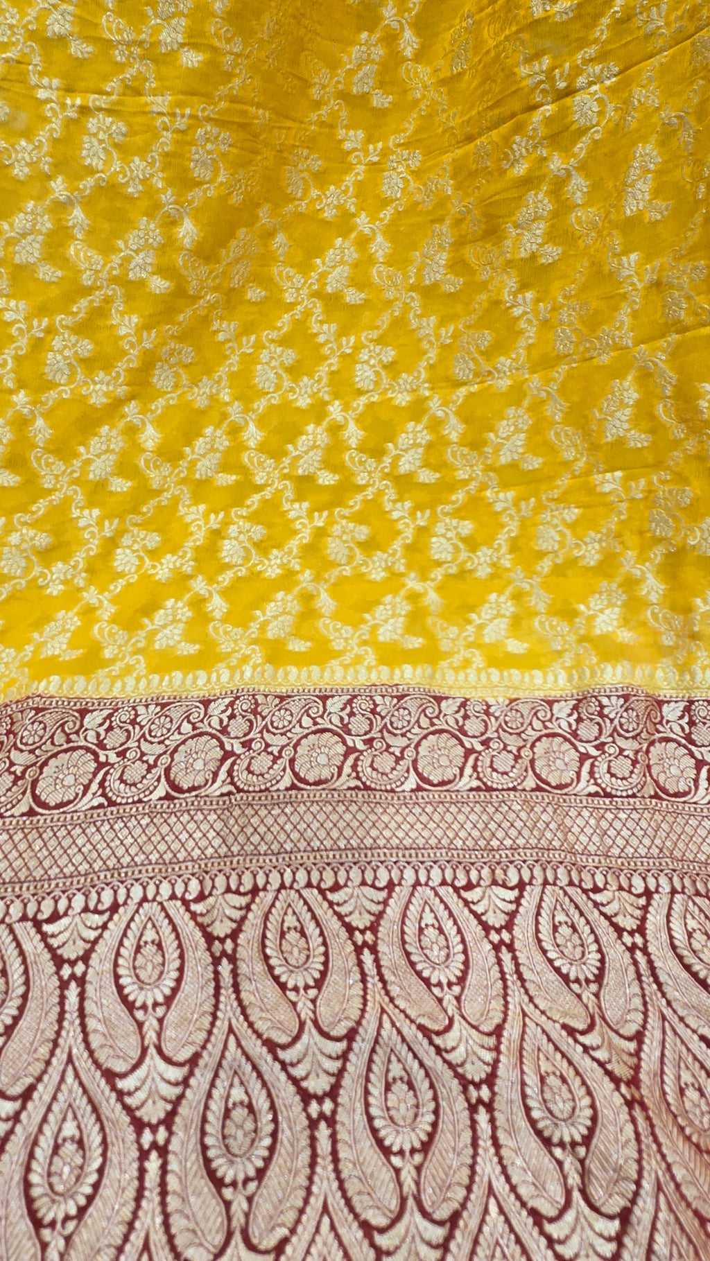 Yellow Khaddi Banarasi Georgette Saree