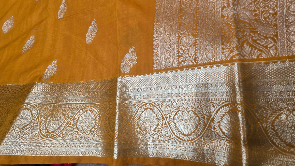 Premium Mustardy Silk Saree with Golden Zari Weaving