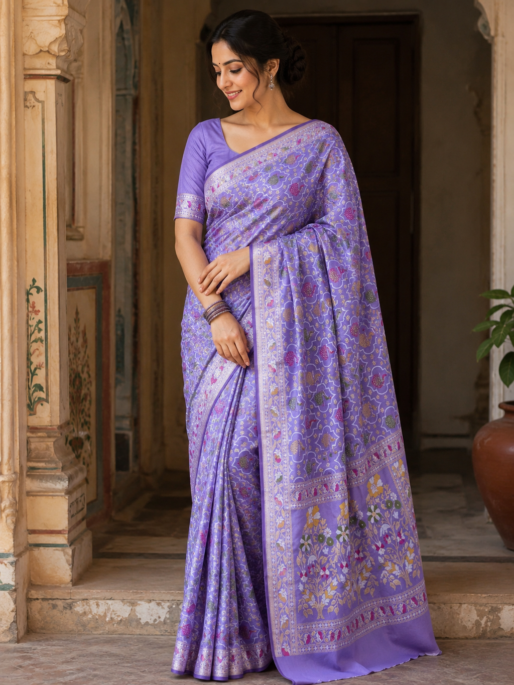 Premium Cotton Silk Saree with Meenakari Jaal Weaving