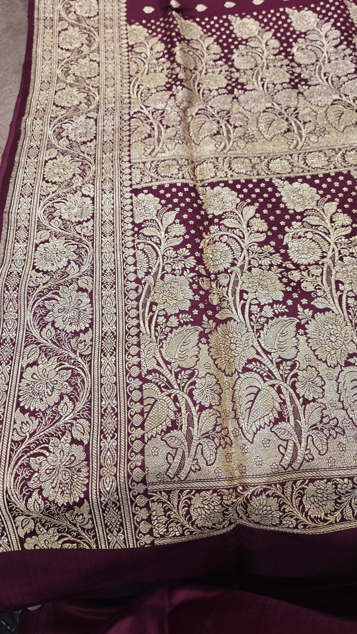 Dark Maroon Pure Banarasi Saree