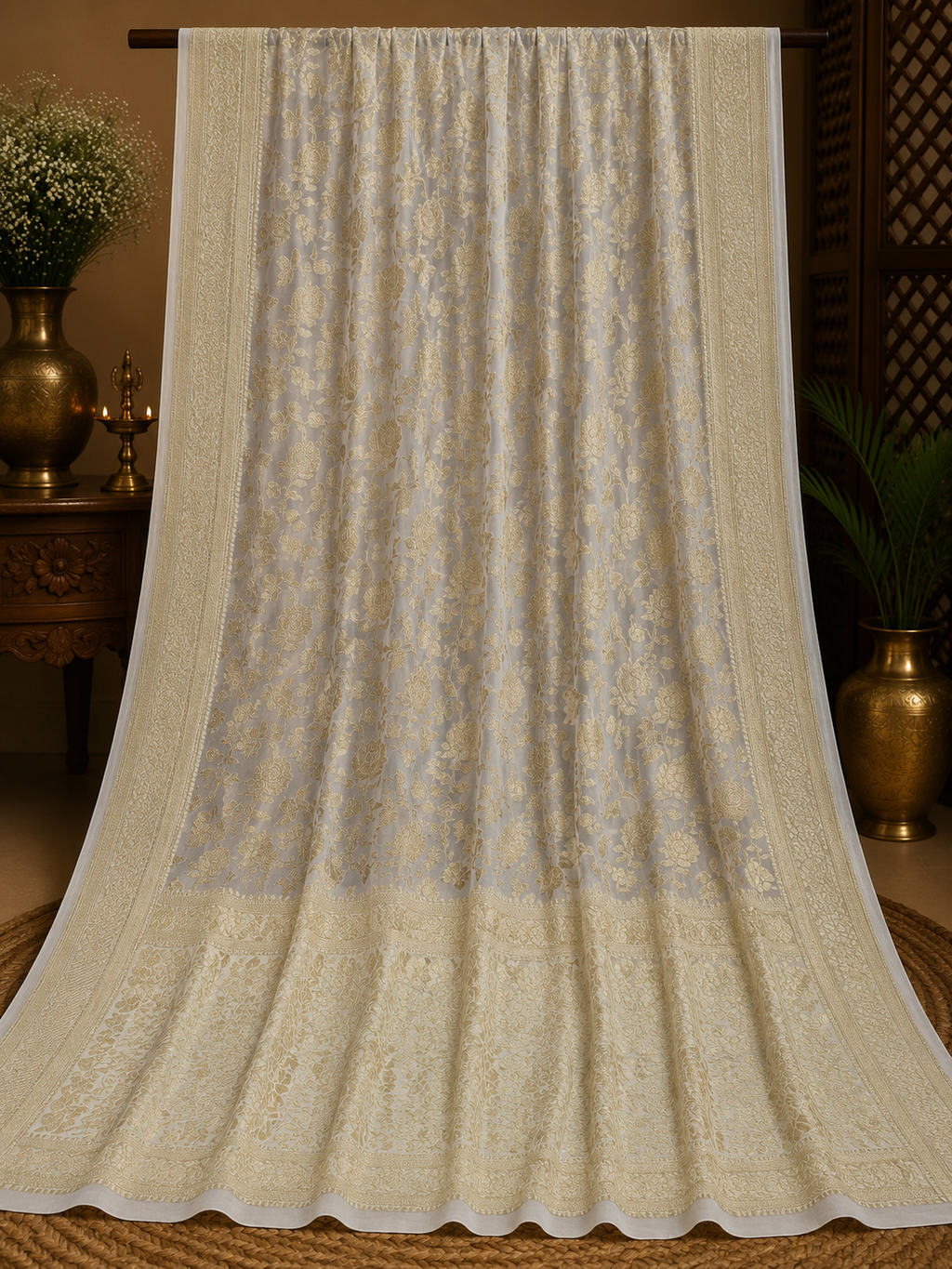 Off White Khaddi Banarasi Georgette Saree