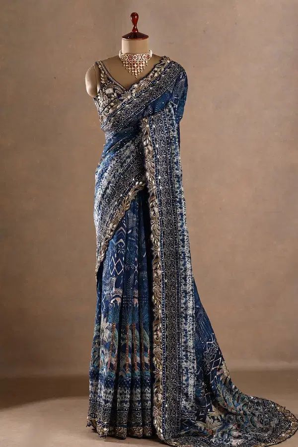 Blue bollywood designer saree